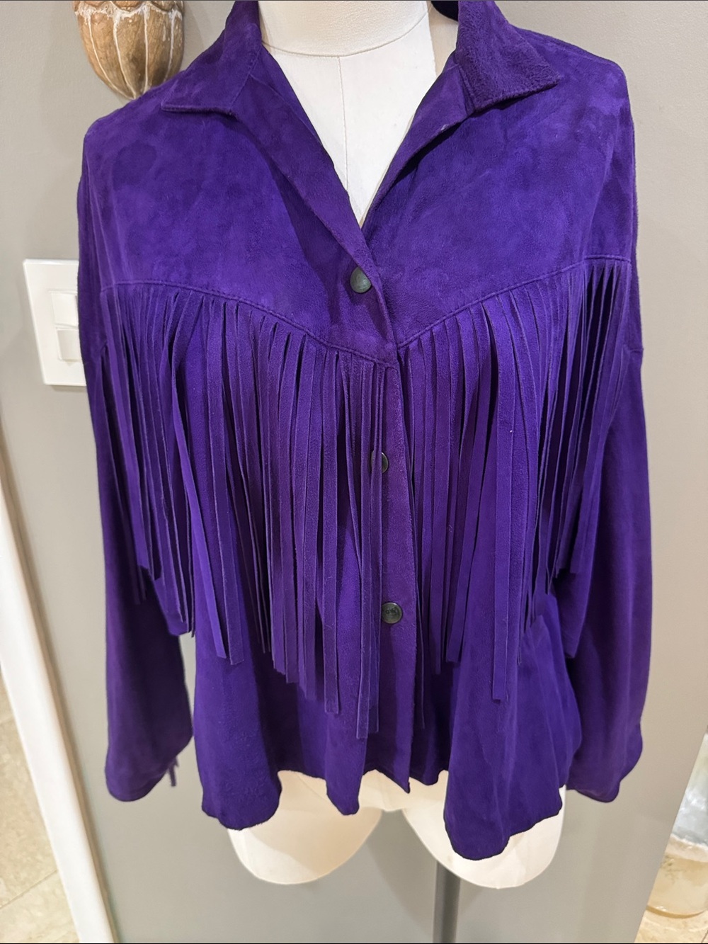 Purple Suede Fringe Leather Jacket